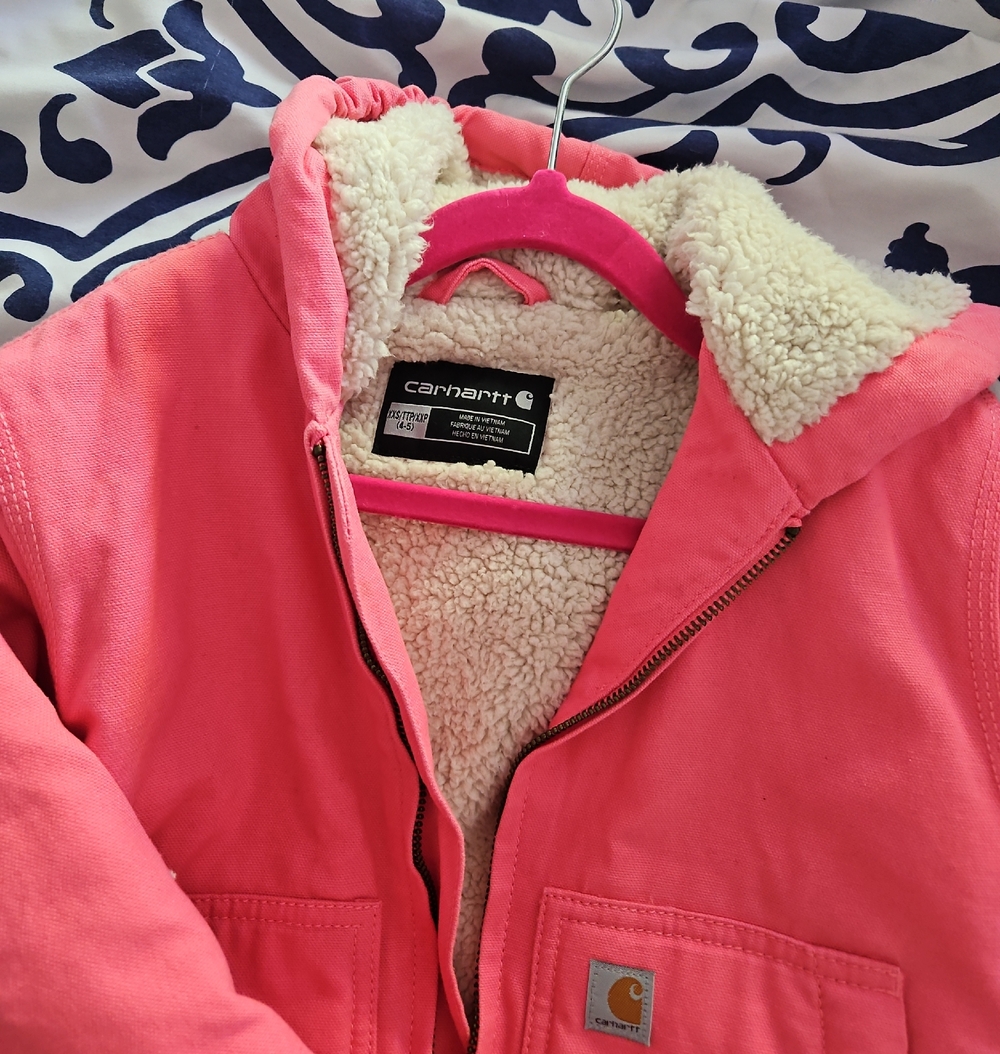 Carhartt Kids Pink Hooded Sherpa-Lined Puffer Jacket